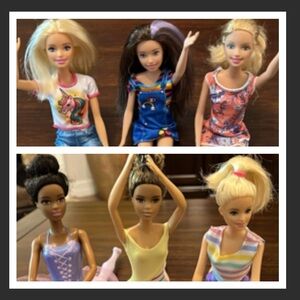 6 Assortment of Barbies incl. 2 Ballerina’s, & 1 Cheerleader.